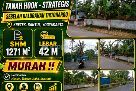 Dijual Tanah Murah Posisi Hook Lokasi Strategis Sebelah Kelurahan Tirtohargo Kretek Bantul Yogyakarta - Luas 1271m2 Murah, Akses menuju JLS