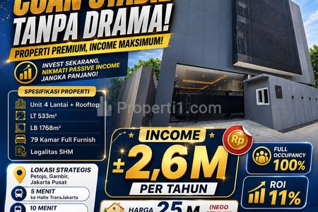 Dijual Rumah Kost 79 Kamar Full Furnished Full Tersewa di Petojo Jakarta Pusat