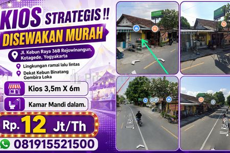 Disewakan Kios Pinggir Jalan Raya Jogja, Kios Murah Strategis Area Kotagede Dekat Gembira Loka Jogja, Dekat Obyek Wisata, Pinggir Jalan Ramai 2 Arah
