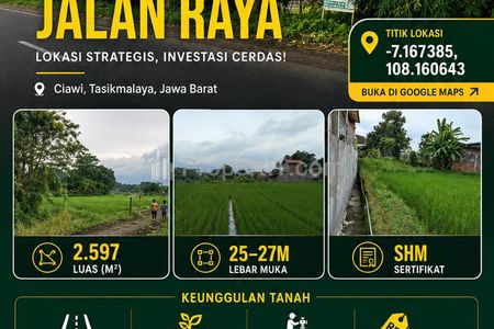 Dijual Tanah SHM Luas Pinggir Jalan Raya Ciawi Tasikmalaya – Lokasi Komersial Strategis Harga Nego