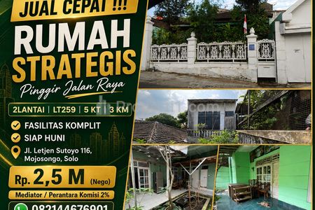 Dijual Rumah Siap Huni Lokasi Pinggir di Mojosongo Solo, 2Lantai SHM LT259m2 Murah Nego