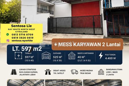 Disewakan Gudang 597 m2 di Jalan Raya Dukuh Kupang Surabaya - Ada Mess Karyawan Bangunan 2 Lantai - Akses Truk Besar - Dekat TOL Satelit