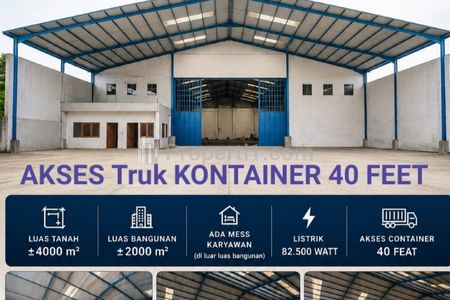 Disewakan Ex Gudang Pabrik Sepatu LT 4000 m2 di Jetis Mojokerto Jawa Timur- Nol Jalan Canggu - Akses Truk Kontainer 40 Feet, Halaman Luas