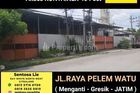 Dijual Gudang 1630m2 di Raya Pelem Watu, Kepatihan Industri, Menganti, Gresik, Jawa Timur - Strategis Hadap Nol Jalan Raya - 4 Ruang Kantor - SHM