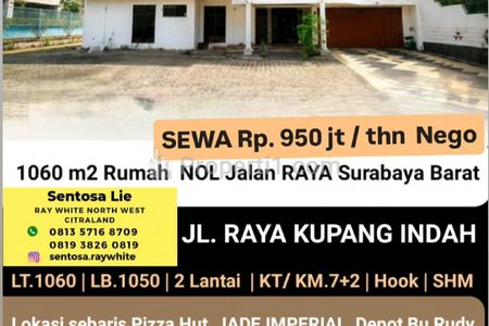 Disewakan Rumah Raya Kupang Indah - Komersial Area Surabaya Barat - Hook Hadap Nol Jalan Raya Sebaris Pizza Hut, Jade Imperial, Depot Bu Rudy