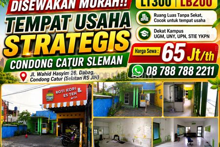 Disewakan Rumah dengan Ruang Usaha Strategis Area Condong Catur, Sleman, Yogyakarta Dekat RS JIH, Kampus, Lokasi Ramai, LT300 LB200