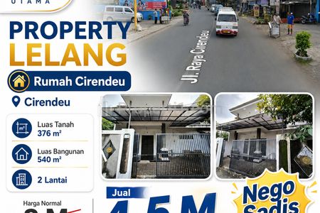 Dijual Lelang Rumah Strategis 2 Lantai di Cirendeu Tangerang Selatan