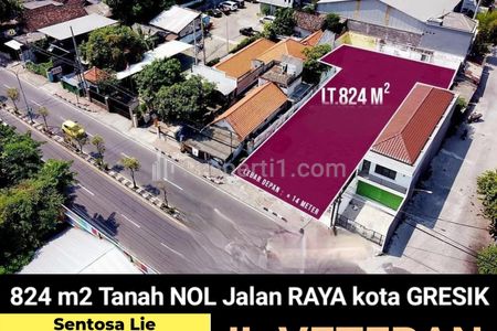Dijual Tanah 824 m2 di Jl. Veteran, Kebomas, Gresik Kota - Strategis Hadap Nol Jalan Raya - Cocok Buat Segala Usaha - Lebar Depan 14 Meter - SHM