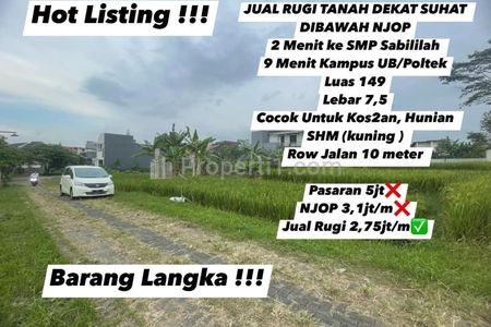 Dijual Tanah di Lowokwaru, Dekat Suhat Malang - Harga di Bawah NJOP, Luas Tanah 149 m2
