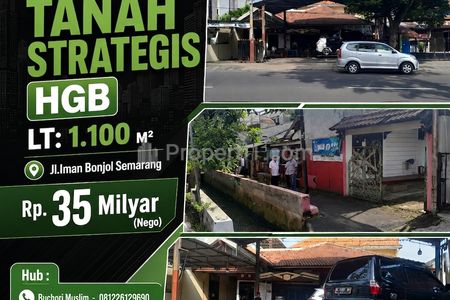 Dijual Tanah Premium di Jl. Imam Bonjol, Pusat Kota Semarang, Jual di Bawah Harga Pasar Luas 1.100m2 Dekat Kantor Walikota, Kawasan Bisnis