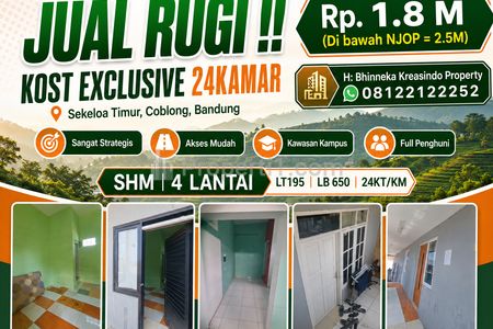 Rumah Kost Dijual Rugi Lokasi Coblong Bandung, Strategis Kawasan Kampus - 4 Lantai, 24 Kamar, Full Penghuni, Harga di Bawah NJOP
