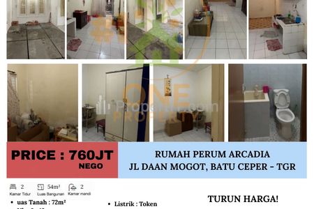 Dijual Rumah di Perumahan Arcadia Jl. Daan Mogot, Batu Ceper - Tangerang