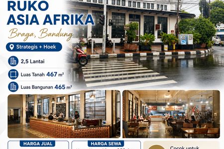 Dijual Ruko Hook 3 Lantai Luas 467m2, Termurah di Braga, Sumur, Bandung