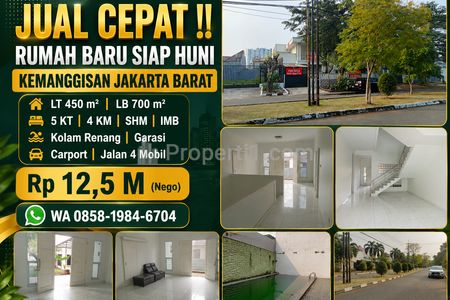 Jual Cepat Rumah Mewah Siap Huni Kemanggisan, Jakarta Barat Rumah 2Lantai LT450 LB700 SHM IMB 5KT 4KM Kolam Renang, Garasi, Sangat Srategis