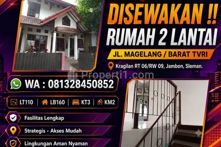 Disewakan Murah Rumah 2 Lantai di Jl. Magelang Barat TVRI Kragilan Sleman - LT110 LB160 KT3 KM2 Strategis
