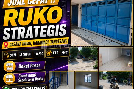 Dijual Ruko SHM Murah di Dasana Indah Karawaci Tangerang, Strategis Siap Pakai Dekat Pasar Karawaci LT100 LB200 KT3 KM2 Cocok untuk Usaha Apapun