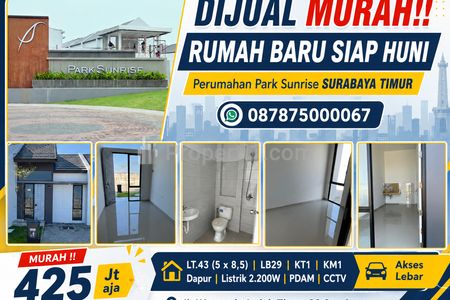 Dijual Rumah Baru Siap Huni Surabaya Timur, Rumah di Perumahan Park Sunrise Wonorejo Indah Timur Lt43 Lb29 Aman Nyaman Super Murah